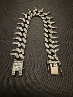 Spiked Cuban CZ Bracelet Iced Out Gunmetal Rhodium Plated Streetwear size 7.75”